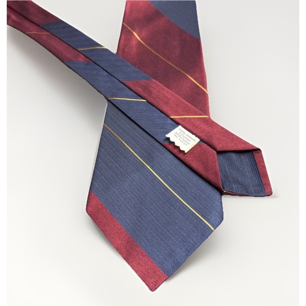 Vintage 1950s Fine's Tie Unlined Dacron/Taslan Navy Burgundy Regimental Diagonal